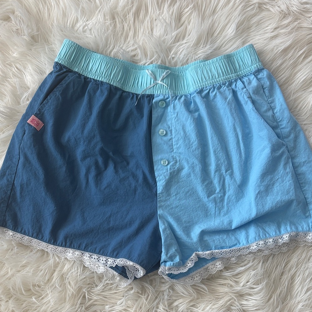 Simply Southern Two-Tone Blue Lace Trim Shorts